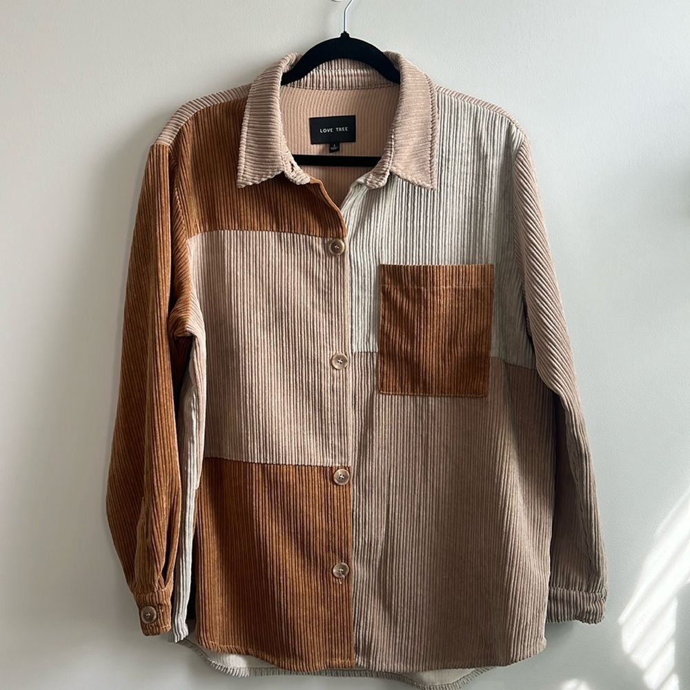 Love Tree ribbed colour block button down shirt corduroy shacket